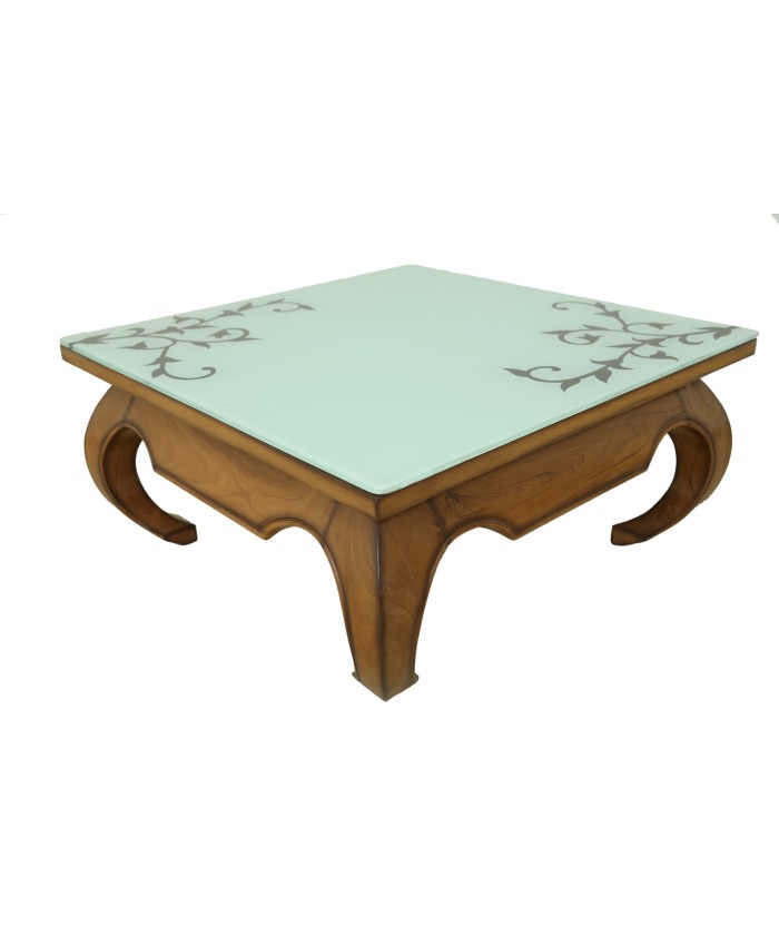 Teak Wood Centre Table Cum Coffee Table With Painted Glass